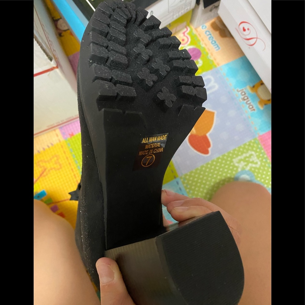 Black Faux Suede Lace Up Stacked Block Boot - Picture 8 of 8